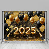 Aperturee - Glitter Gold Black Balloon Bokeh Graduation Backdrop